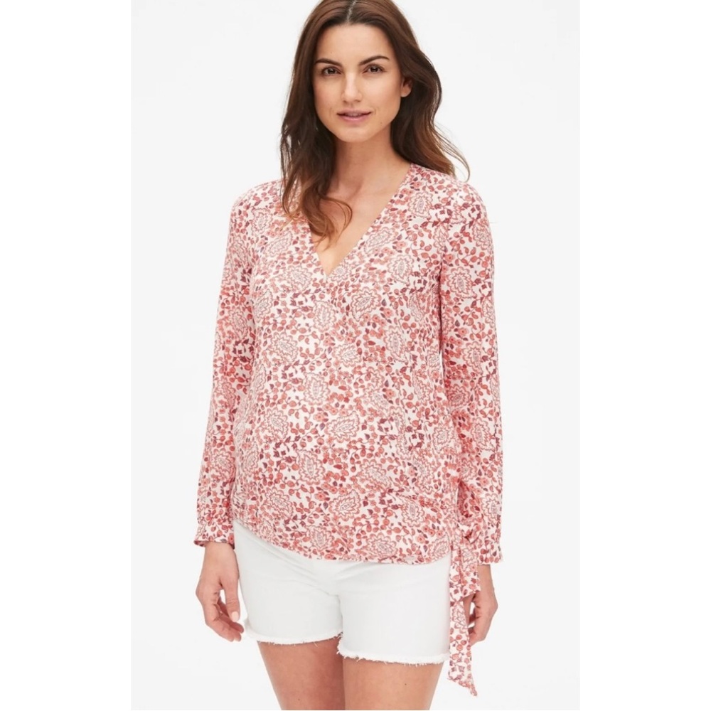 NWT Gap Maternity Wrap Top Linen Blend Paisley Floral XL